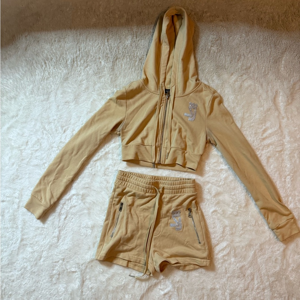 Women's Tan Hooded Tracksuit Set